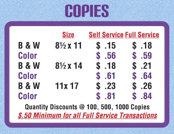 copying and printing prices at old metairie mail and copy center