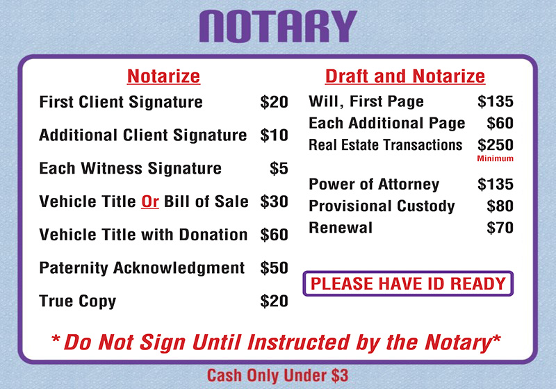 notary cost at old metairie mail and copy center